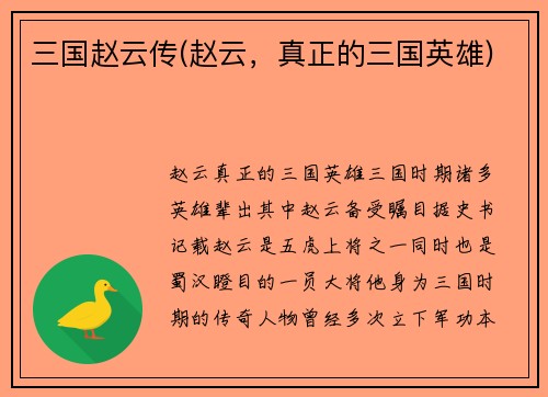 三国赵云传(赵云，真正的三国英雄)